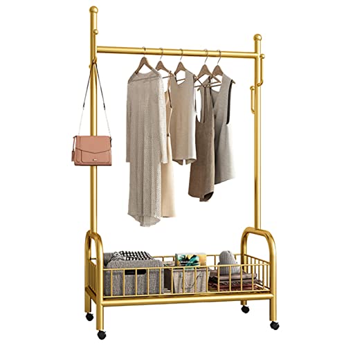 4-in-1-garderobenständer für Schlafzimmer, Balkon, kleiderstange auf Rollen, robuster kleiderständer zum aufhängen mit 4 seitlichen ablagen und ablagen/80 x 35 x 175 cm