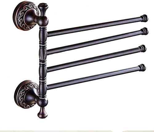 YEIRNTP Kupfer Handtuchständer, 4-Arm-Raumschoner Vintage volle Kupfer-Handtuchhalter-Badezimmer-Schwenk-Handtuch-Rack Bad Handtuchstange (Color : Black)