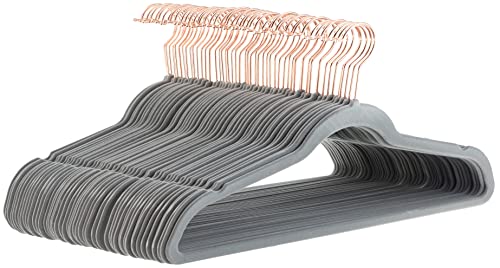 Amazon Basics Slim Velvet, Non-Slip Suit Clothes Hangers, Pack of 50, Grey/Rose Gold