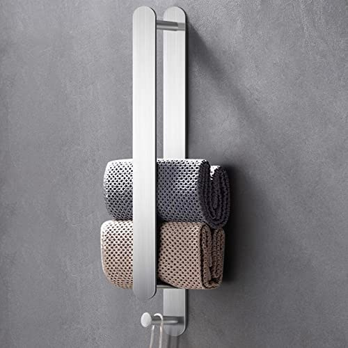 LIVEHITOP Handtuchhalter Ohne Bohren, Selbstklebend Gästehandtuchhalter Edelstahl Handtuchstange Wand Silber 42.5cm mit Haken für Badezimmer