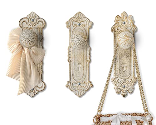 Shabby Chic Gusseisen Dekorative Wandhaken - Rustikal Weiß - Türknauf Kleiderhaken für Wand - Set von 3 - Schrauben und Dübel enthalten - Antike Wandhaken zum Aufhängen von Kleidung