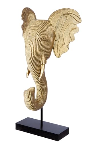 GILDE Deko große Figur Elefant Skulptur XL - Elefantenfigur Dekofigur aus Kunstharz Farbe: Gold Schwarz - Dekoration Wohnzimmer Geschenk Höhe 46 cm