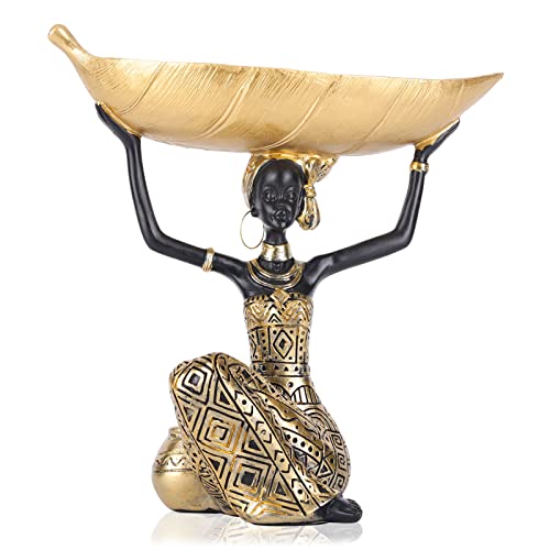 Afrikanische Statue für Heimdekorationen, afrikanische Statuen und Skulpturen für Regal, Bücherregal, Wohnzimmer, Tischregale, Schlafzimmer, Büro, moderne Dekoration, schwarze Figur, goldene F