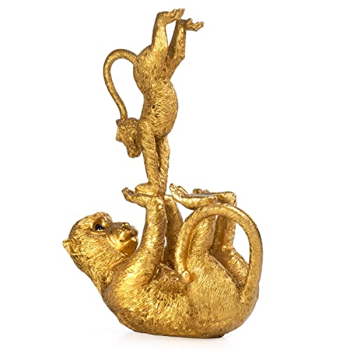 Moritz Deko-Figur Affen-Yoga Mutter spielt mit Kind aus Polyresin Gold Dekorations Idee Standdeko Dschungel Tierwelt Statue Skulptur