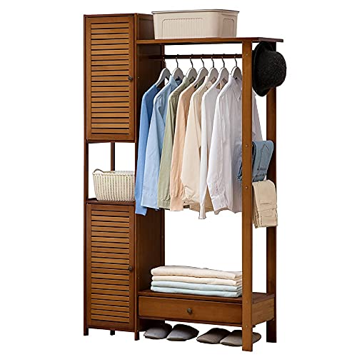 FGHUF Kleiderständer Bambus Garderobenständer Mit Kleiderstange Schublade Und 2 Haken Einfach Und Modern Garderobe for Schlafzimmer Flur Belastbar 150kg, 100 * 30 * 165cm