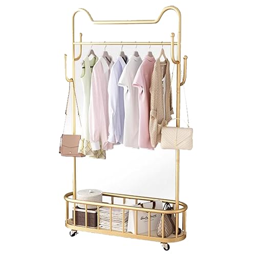 DKRAHRJJ Rolling Garment Rack Heavy Duty Clothes Rail, Cat Ear Coat Rack Mit 4 Kaktus Haken, Mesh Storabasket Und Räder/60 * 32 * 173Cm